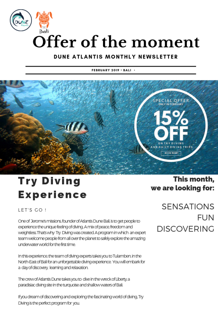 Offer of the moment - try diving experience with Atlantis Bali Diving