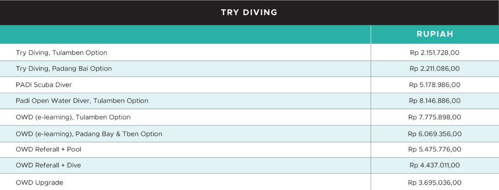 Try diving prices | Atlantis Bali Diving